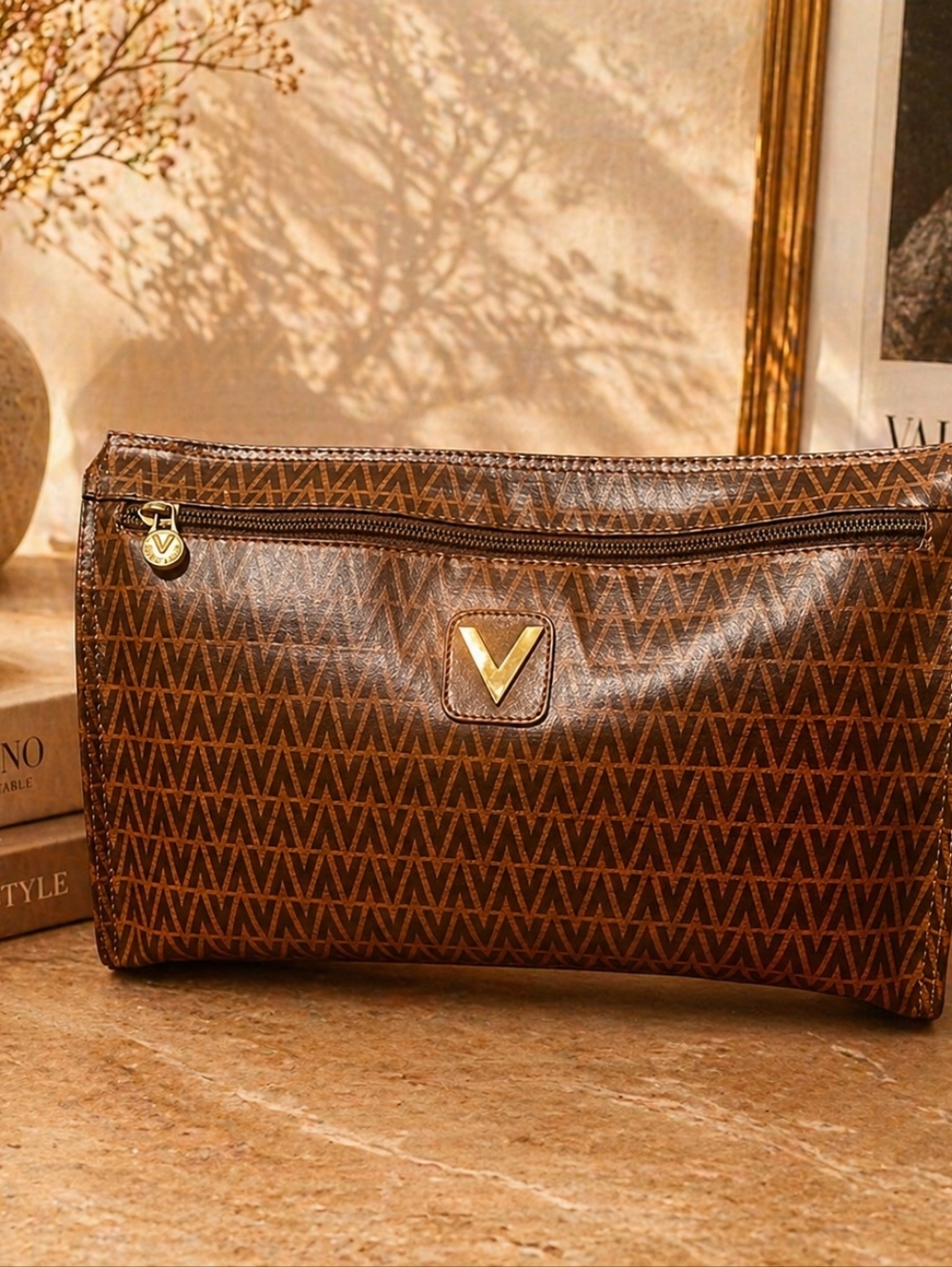 Vintage Mario Valentino Monogram Clutch – Brown/Gold